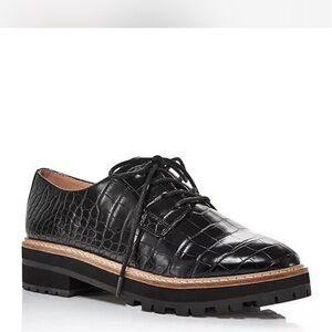 Black Croc-Embossed Women's Lace-Up Shoes